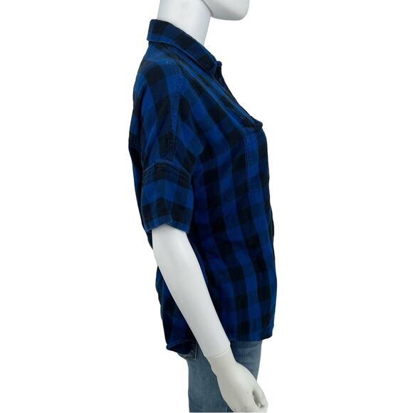 Madewell Women’s Button Down Flannel Courier Shirt in Buffalo Blue Size Small - Picture 6 of 7